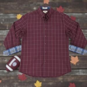 LocalMode Mens L Button-Up Shirt Gamecocks Red Plaid Fall Tailgate Contrast Cuff